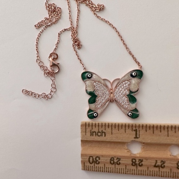Green butterfly evil eye eyes 925 silver necklace - Picture 3 of 4